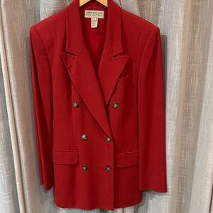 Jones New York Red Double-Breasted Suit Jacket Blazer